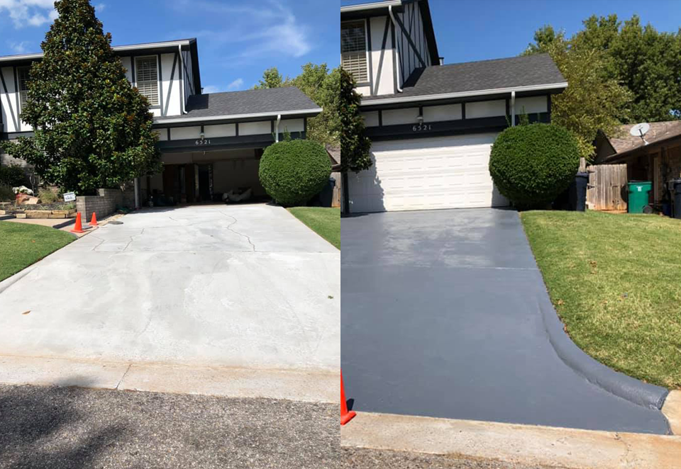 Before-After-driveway concrete cracks repair and resurface